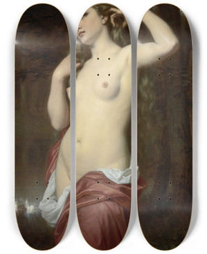 Triptych art skateboard deck of Hugues Merle The Bather by Hugues Merle (1823-1881)