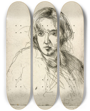 Triptych art skateboard deck of Henry Nielsen Kvindeportrt_1 by Henry Nielsen (1907-1937)