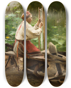 Triptych art skateboard deck of Apoloniusz Kdzierski Spinner by Apoloniusz Kedzierski (1861-1939)