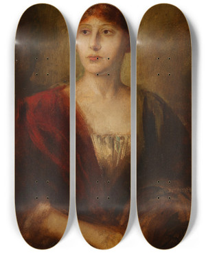 Triptych art skateboard deck of Franz Von Lenbach Portrt Einer Jungen Dame by Franz Von Lenbach (1836-1904)