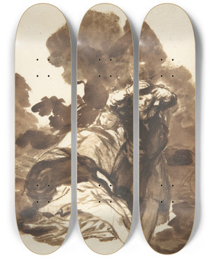 Triptych art skateboard deck of Francisco De Goya Figures Waking From Sleep by Francisco de Goya (1746-1828)