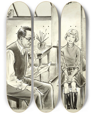 Triptych art skateboard deck of Miep De Feijter Man En Meisje In Een Schildersatelier by Miep de Feijter (20-)