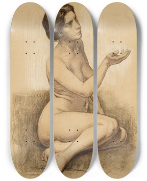 Triptych art skateboard deck of Sigmund Lipinsky  Kniender Weiblicher Akt by Sigmund Lipinsky (1873-1940)