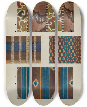 Triptych art skateboard deck of Albert Levone Printed Cottons From Quilt_1 by Albert Levone (20-)