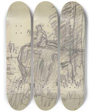 Triptych art skateboard deck of Philipp Rumpf Figuren In Einer Landschaft by Philipp Rumpf (1821-1896)