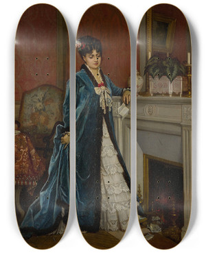 Triptych art skateboard deck of Auguste Toulmouche News From Afar by Auguste Toulmouche (1829-1890)