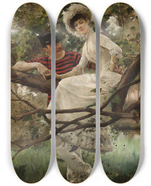 Triptych art skateboard deck of Carl Larsson Idyll by Carl Larsson (1853-1919)