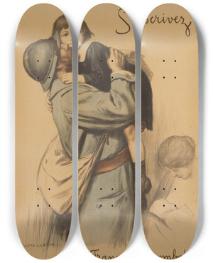 Triptych art skateboard deck of Auguste Leroux 3E Emprunt De La Dfense Nationale by Auguste Leroux (1871-1954)