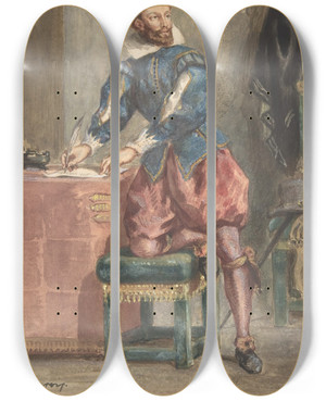 Triptych art skateboard deck of Eugne Delacroix Mathurin Rgnier by Eugene Delacroix (1798-1863)