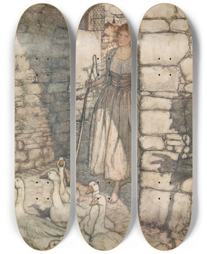 Triptych art skateboard deck of Arthur Rackham Alas Dear Falada There Thou Hangest by Arthur Rackham (1867-1939)