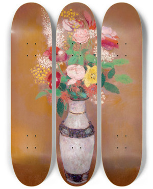Triptych art skateboard deck of Odilon Redon Vase De Fleurs_1 by Odilon Redon (1840-1916)