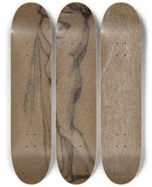 Triptych art skateboard deck of Frederic Leighton Female Nude by Frederic Leighton (1830-1896)