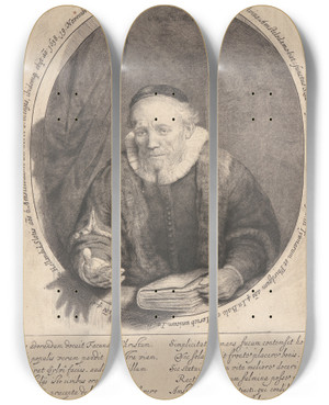 Triptych art skateboard deck of Rembrandt Van Rijn Jan Cornelis Sylvius Preacher_2 by Rembrandt Van Rijn (1606-1669)