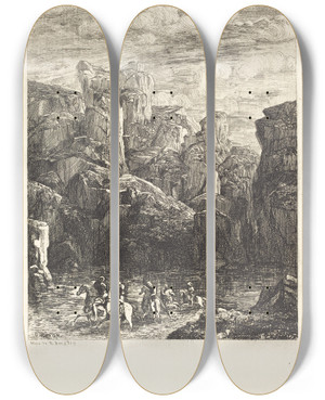 Triptych art skateboard deck of Odilon Redon Le Gue The Ford by Odilon Redon (1840-1916)