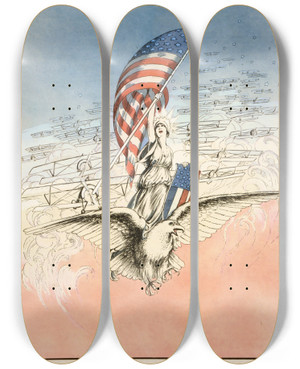 Triptych art skateboard deck of Carroll Kelly Forward America by Carroll Kelly (19-20-)