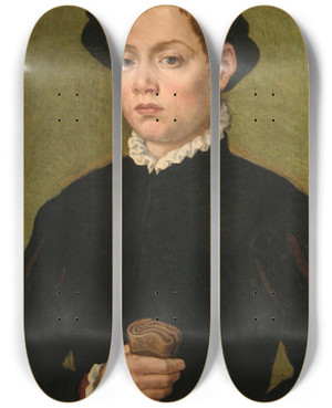 Triptych art skateboard deck of Sofonisba Anguissola Young Man by Sofonisba Anguissola (1530-1625)