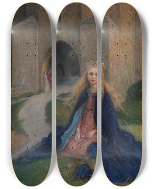 Triptych art skateboard deck of Hanna Hirschpauli The Princess_2 by Hanna Hirsch Pauli (1864-1940)