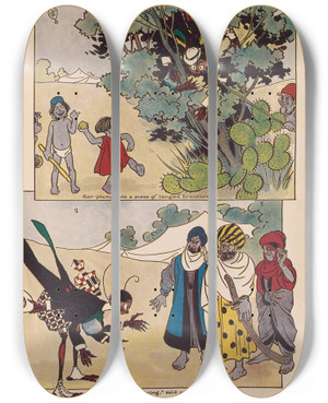 Triptych art skateboard deck of Ike Morgan The Wogglebug Book Pl14 by Ike Morgan (1871-1913)