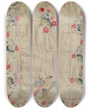 Triptych art skateboard deck of Helen E Gilman Crewel Embroidery_2 by Helen E Gilman