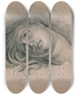 Triptych art skateboard deck of David Humbert De Superville Vrouwenhoofd Met Weggedraaide Ogen_2 by David Humbert De Superville (1770-1849)