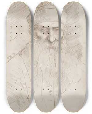 Triptych art skateboard deck of Alphonse Legros Head Of A Man With A Long Beard by Alphonse Legros (1837-1911)