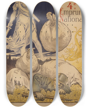 Triptych art skateboard deck of Bast Banque Industrielle De Chine 4E Emprunt National by Baste (19-20-)