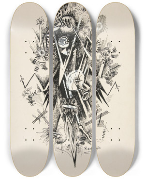 Triptych art skateboard deck of Rudolf Bauer Untitled Abstractforms_9 by Rudolf Bauer (1889-1953)
