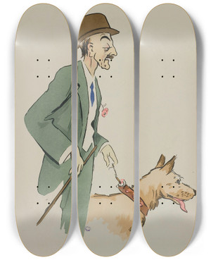 Triptych art skateboard deck of Georges Goursat Sem Marcel Fouquier by Georges Goursat (Sem) (1863-1934)