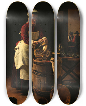 Triptych art skateboard deck of Franois Bonvin Lecureuse by Francois Bonvin (1817-1887)