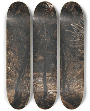 Triptych art skateboard deck of Samuel Palmer A Moonlit Scene With A Winding River_1 by Samuel Palmer (1805-1881)