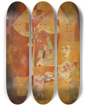 Triptych art skateboard deck of Paul Klee The Man Under The Pear Tree by Paul Klee (1879-1940)