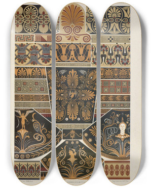 Triptych art skateboard deck of Auguste Racinet Grec by Auguste Racinet (1825-1893)