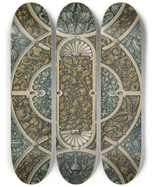 Triptych art skateboard deck of Anton Seder Die Pflanze In Kunst Und Gewerbe Pl087 by Anton Seder (1850-1916)