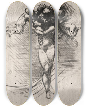 Triptych art skateboard deck of Auguste Rodin Le Printemps by Auguste Rodin (1840-1917)