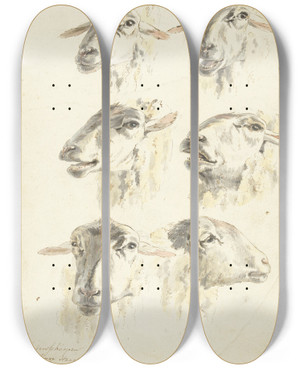 Triptych art skateboard deck of Franciscus Andreas Milatz Studieblad Met Zes Schaapskoppen by Franciscus Andreas Milatz (1764-1808)
