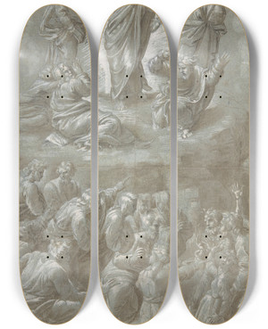 Triptych art skateboard deck of Biagio Pupini The Transfiguration After Raphael by Biagio Pupini (1511-1551)
