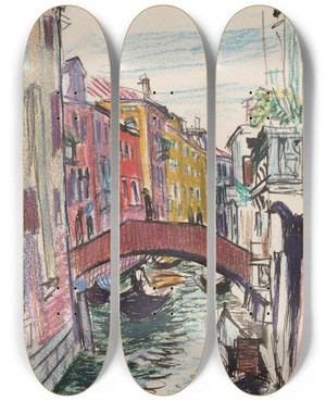 Triptych art skateboard deck of Oscar Bluemner Canal Venice by Oscar Bluemner (1867-1938)