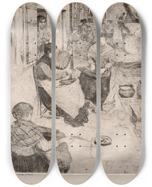 Triptych art skateboard deck of Otto Henry Bacher Bead Stringers by Otto Henry Bacher (1856-1909)