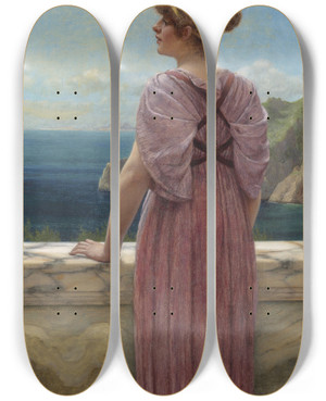 Triptych art skateboard deck of John William Godward Memories A Study by John William Godward (1861-1922)