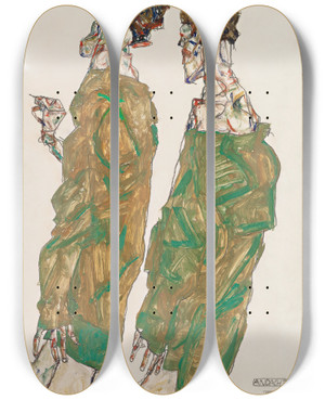 Triptych art skateboard deck of Egon Schiele Devotion by Egon Schiele (1890-1918)