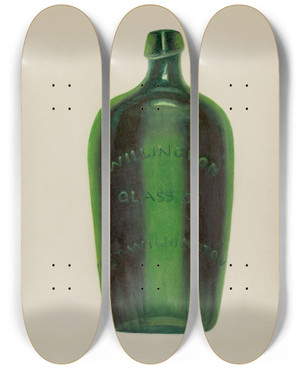 Triptych art skateboard deck of Maud M Holme Glass Bottle by Maud M Holme