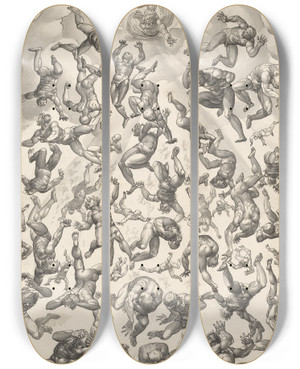 Triptych art skateboard deck of Hans Bock The Elder Engelssturz by Hans Bock The Elder (1550-1624)