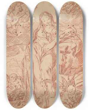 Triptych art skateboard deck of Charles Parrocel The Penitent St Mary Magdalen by Charles Parrocel (1688-1752)