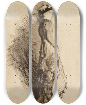 Triptych art skateboard deck of James Abbott Mcneill Whistler Study_1 by James Abbott Mcneill Whistler (1834-1903)