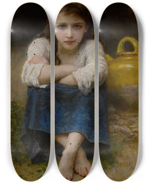 Triptych art skateboard deck of William Bouguereau La Srieuse by William Bouguereau (1825-1905)