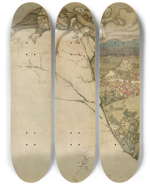 Triptych art skateboard deck of Arthur Rackham What Indeed Could She Do by Arthur Rackham (1867-1939)