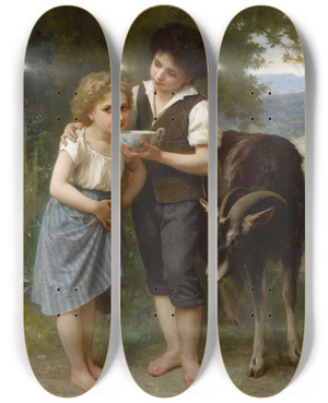 Triptych art skateboard deck of Elizabeth Jane Gardner Bouguereau Les Trois Amis by Elizabeth Jane Gardner Bouguereau (1837-1922)