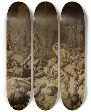 Triptych art skateboard deck of Maarten Van Heemskerck The Brazen Serpent by Maarten Van Heemskerck (1498-1574)