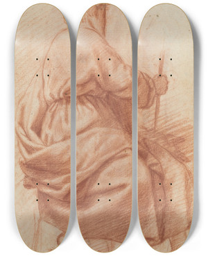 Triptych art skateboard deck of Jacopo Da Empoli Seated Draped Man Verso by Jacopo da Empoli (1551-1640)
