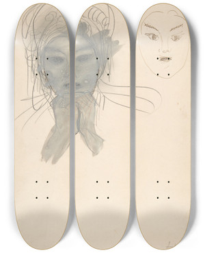 Triptych art skateboard deck of Auguste Rodin Hanako by Auguste Rodin (1840-1917)